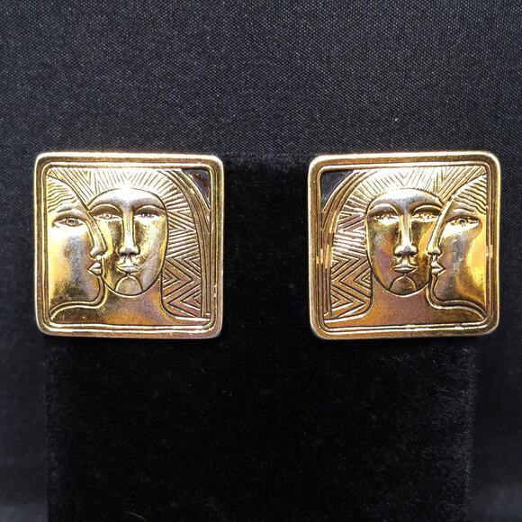 Laurel Burch Ancient Ancestors Post Earrings, Gold Plated, 1980s Vintage Jewelry - Picture 10 of 10